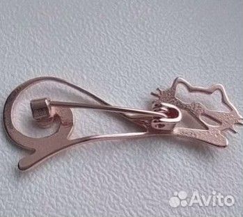 Брошь заколка Кот Серебрен/Позолота Красная Пресня