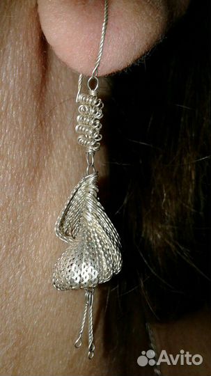 Комплект-серьги+кулон на цепочке-серебро