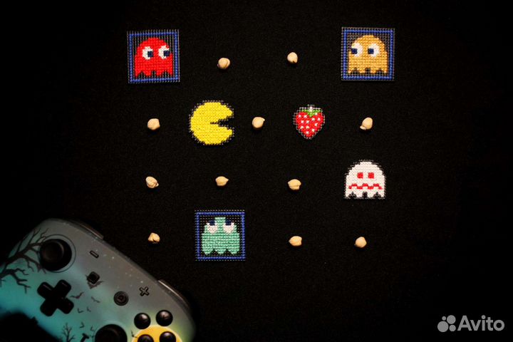 Pacman магниты, вышивка крестом, ручная работа 6шт