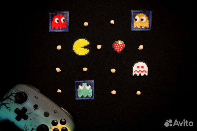 Pacman магниты, вышивка крестом, ручная работа 6шт