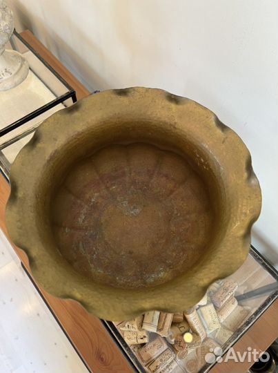 Старинное кашпо латунь, плошка медь. Италия