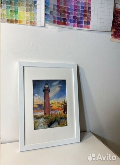 Авторская картина акварелью А5 маяк
