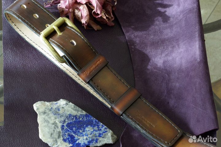 Модный ремень из кожи буйвола. Эксклюзив. Handmade