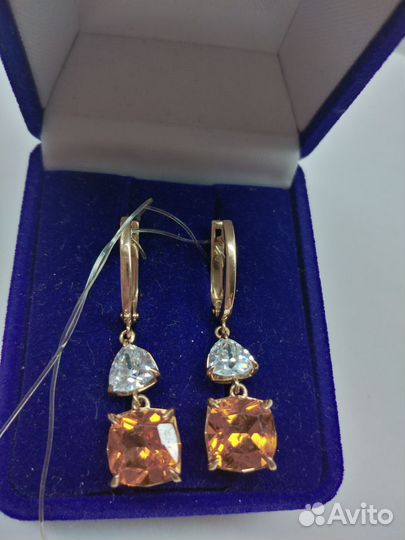 Золотые серьги 585 пробы с камнями (новые)