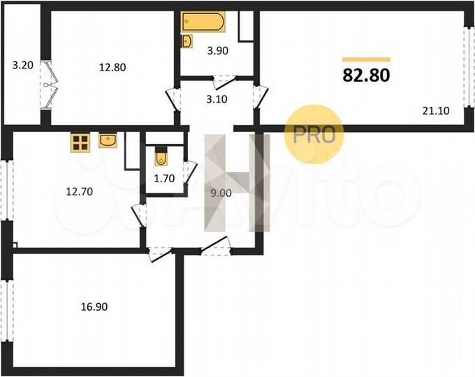 3-к. квартира, 82,8 м², 3/17 эт.