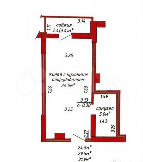 Квартира-студия, 31,9 м², 2/2 эт.