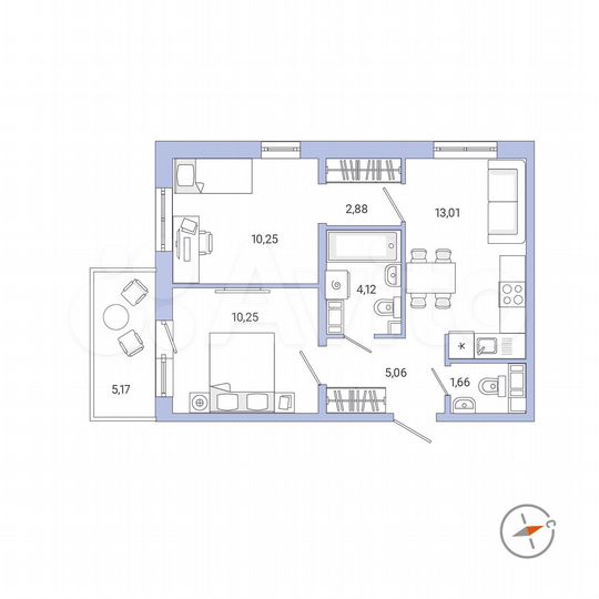 2-к. квартира, 48,8 м², 4/9 эт.