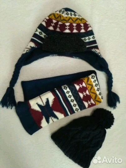 2 Шапки Rebel, Next зима с шарфом комплект на флис