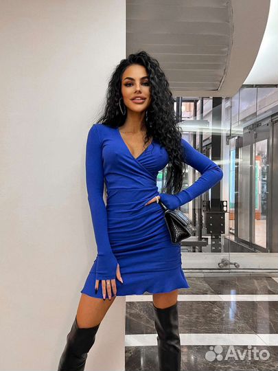 Платье трикотаж хлопок со сборками, новое, S, M