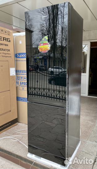 Холодильник Hiberg черное стекло новый