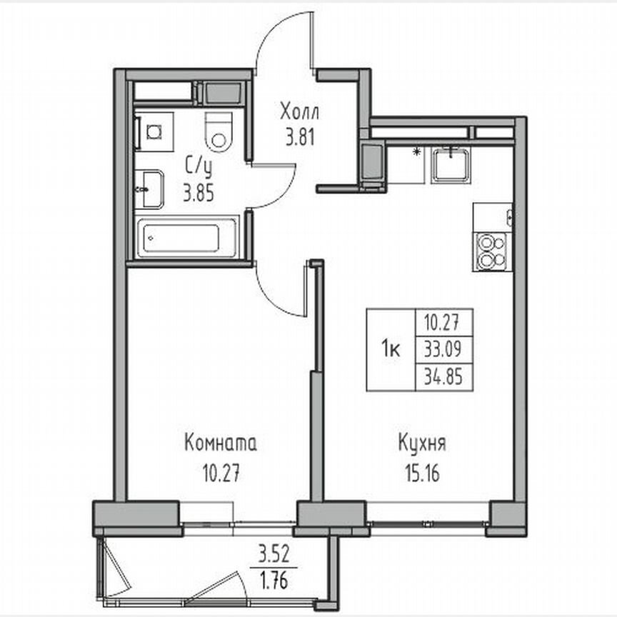 1-к. квартира, 34,9 м², 10/23 эт.