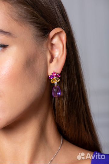 Серьги Bvlgari Diamond Sapphire Amethyst Flower Ea