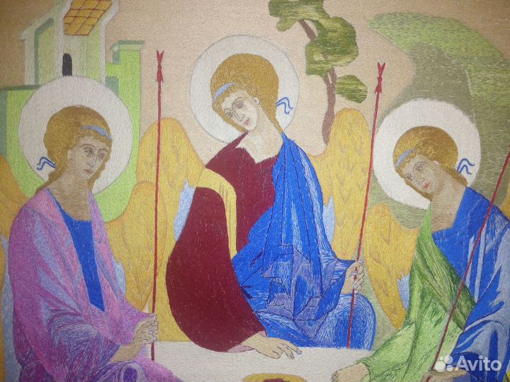 Старинные Иконы Ручная Вышивка 40Х50 Антиквариат