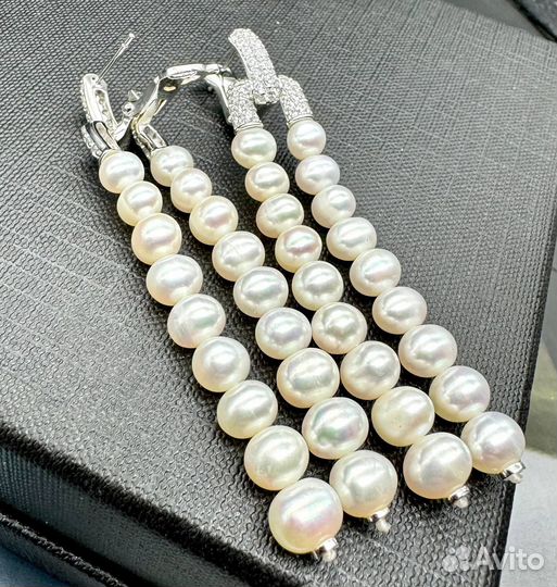 Серьги Mikimoto серебро, жемчуг, цирконы