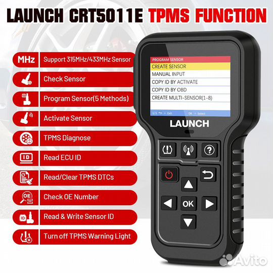 Launch tpms CRT 5011 E + OBD2 сканер 315 / 433 мгц