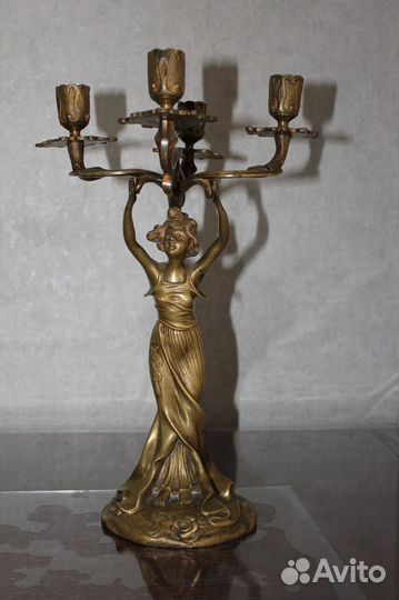 Подсвечник. Модерн. Красивая женщина. Бронза. 19в