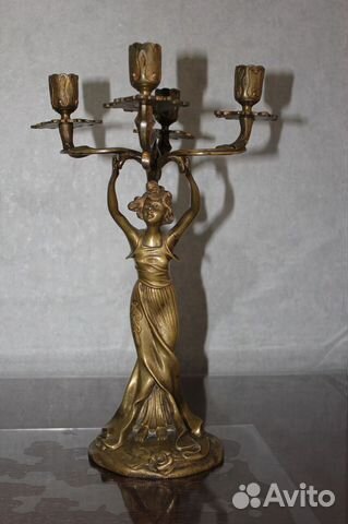 Подсвечник. Модерн. Красивая женщина. Бронза. 19в