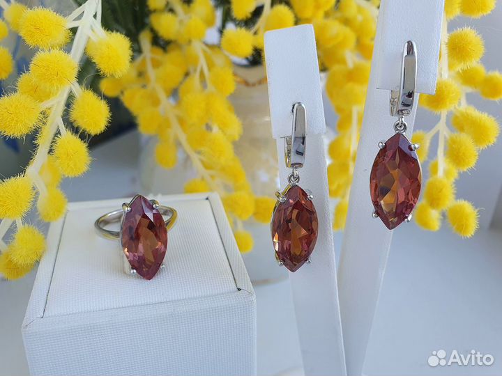 Комплект серебро с султанитами, р.18