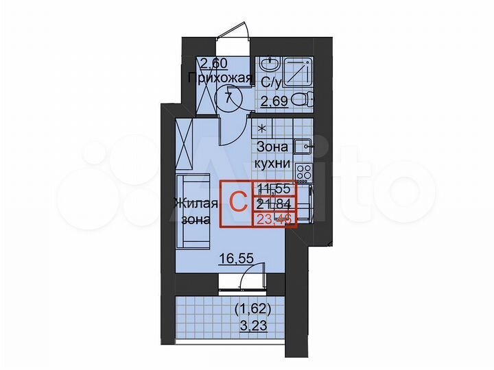 Квартира-студия, 23,5 м², 6/20 эт.