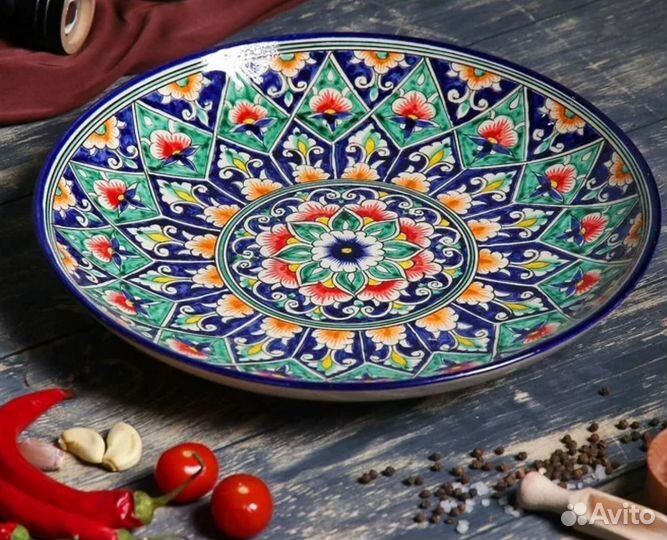 Ляган Риштанская Керамика плоский, синий