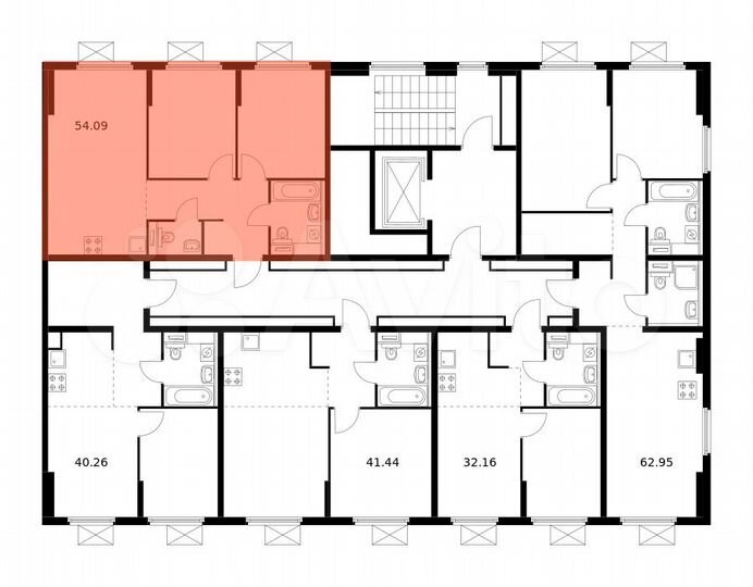 2-к. квартира, 54,1 м², 5/9 эт.