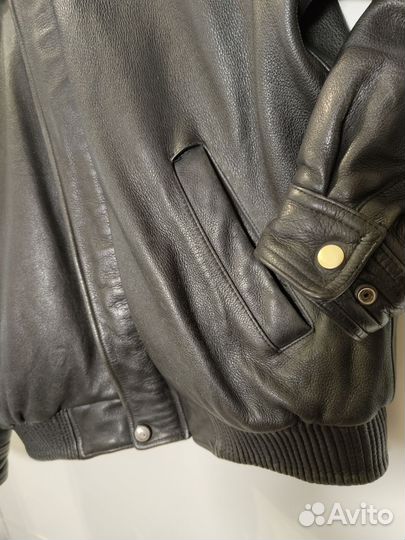 Винтажный кожаный бомбер оверсайз