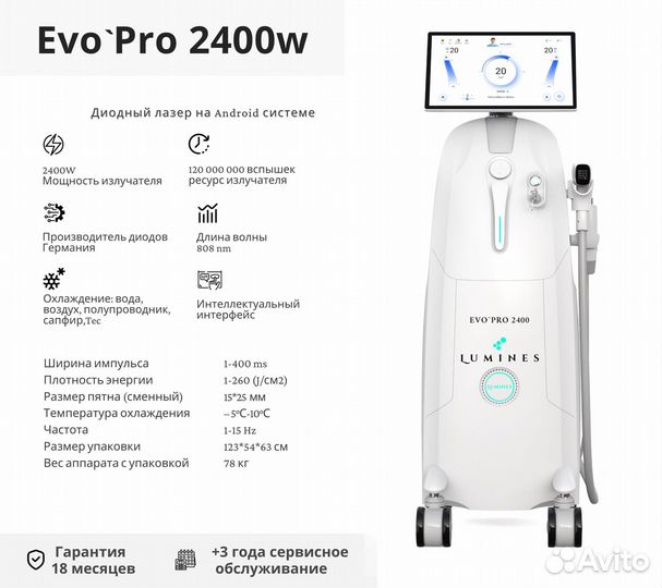 Диодный лазер для эпиляции Люминес’ Evo Pro 2400в