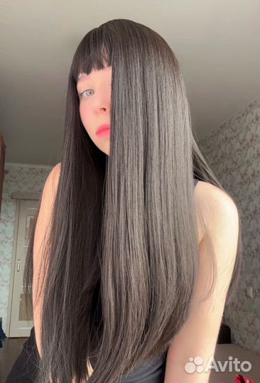 Парик длинный с челкой коричневый