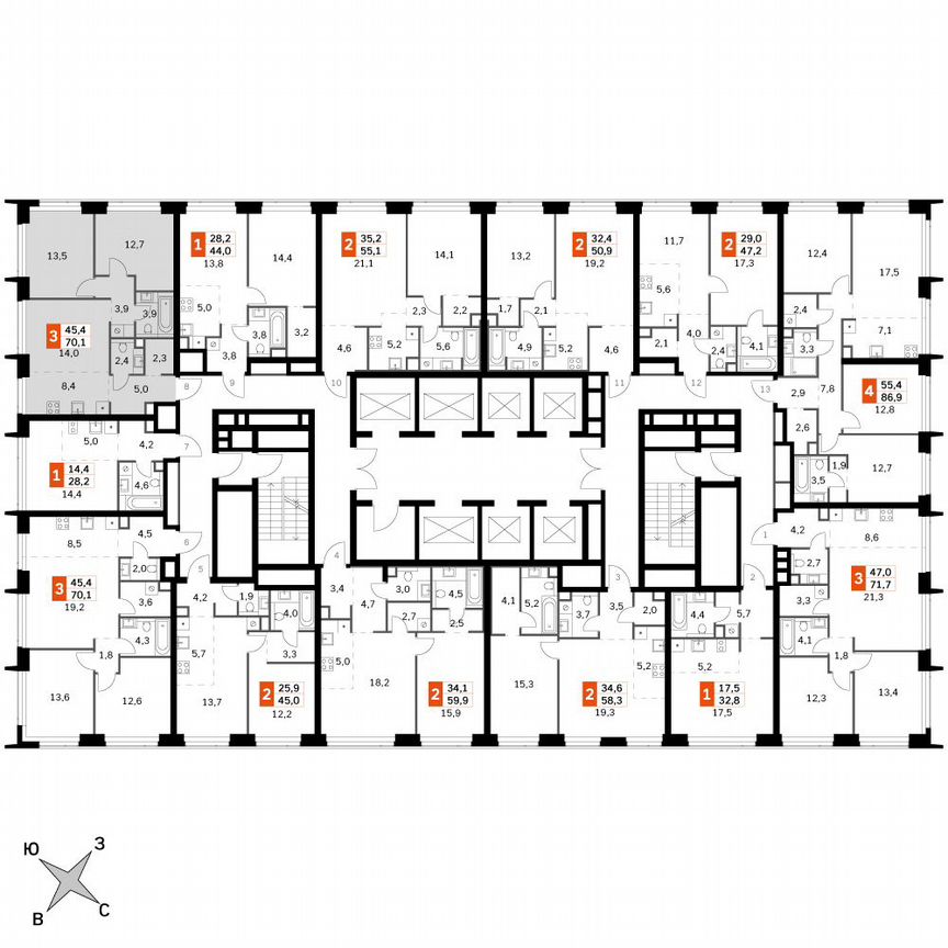 2-к. квартира, 66,1 м², 36/60 эт.