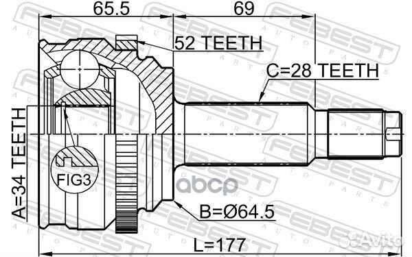 ШРУС внешний 34х64,5х28 ssang yong rodius/stavi