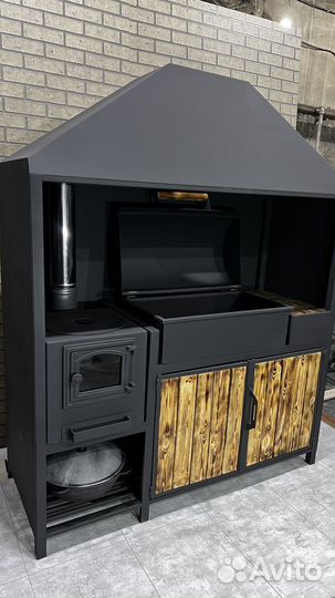 Мангал печь под казан с вытяжкой с зонтом