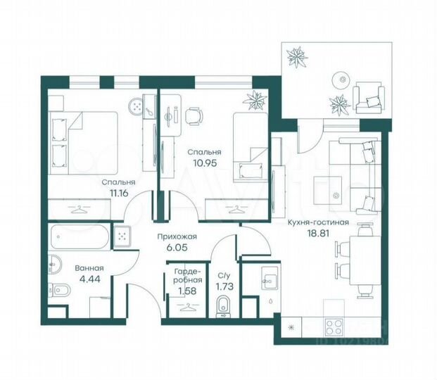 3-к. квартира, 54,7 м², 1/1 эт.