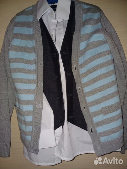Жилет+брюки 134 р.(рубашка+кардиган+обувь)