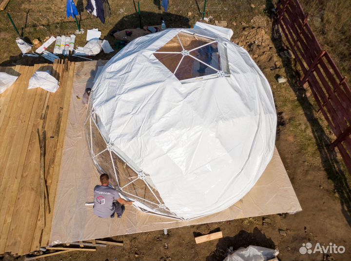 Глэмпинг сфера купольный шатер, зимний вариант
