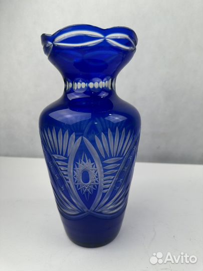 Ваза для цветов, синее стекло, хрусталь СССР