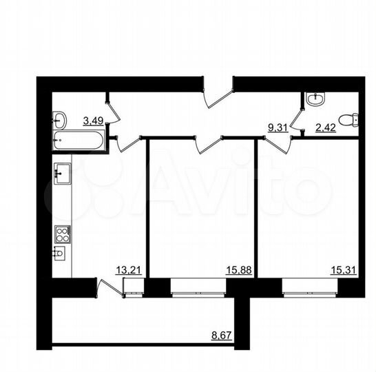 2-к. квартира, 64 м², 1/9 эт.