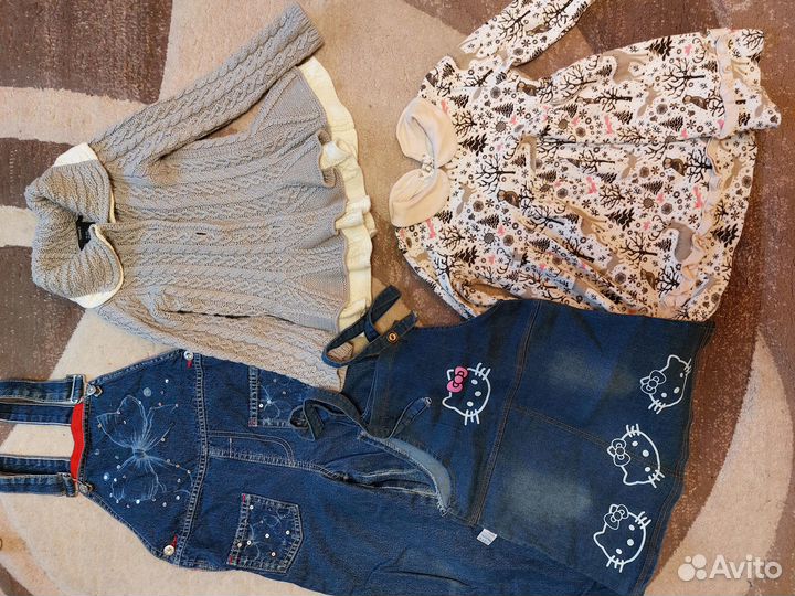 Джинсовый комбинезон флис, кофта, вещи 104 для дев