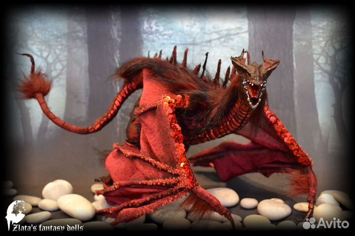 Красный дракон подвижная мягкая скульптура, кукла
