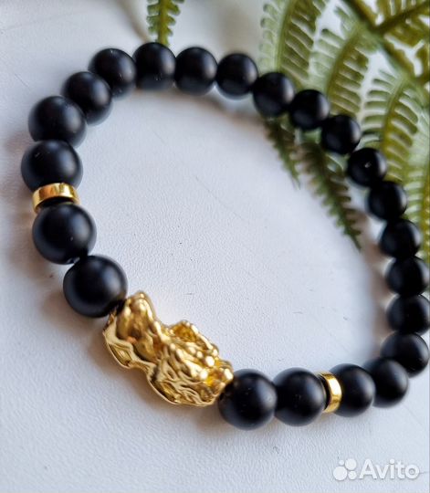 Браслет матовый агат, лев