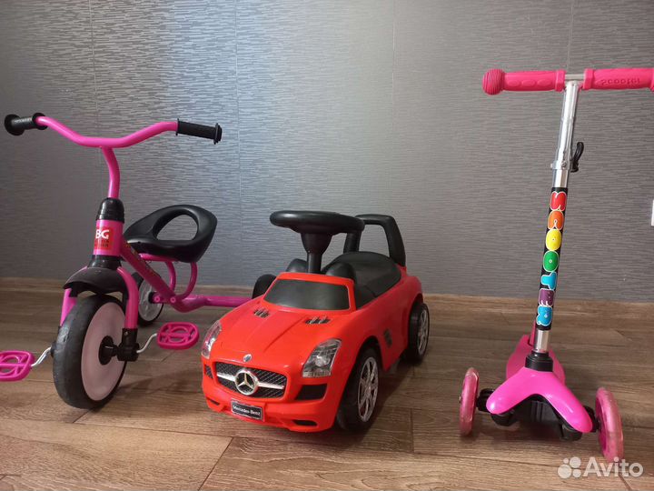 Велосипед, машина, самокат