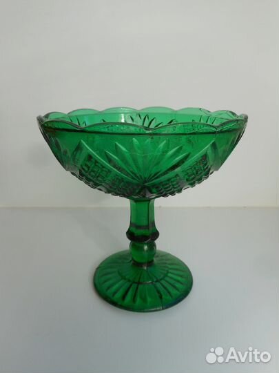 Вазочка для варенья антикварная изумрудное стекло