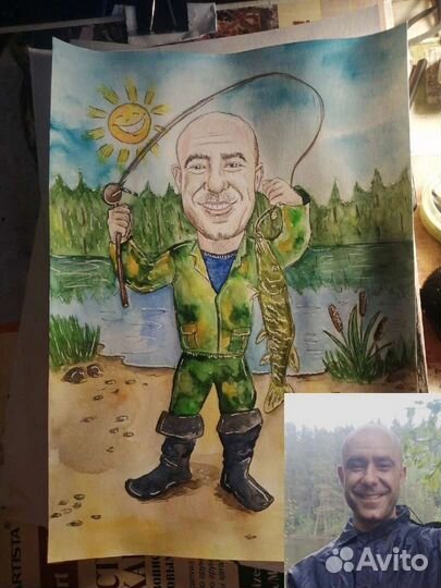 Портрет по фото карандашами, красками, шарж