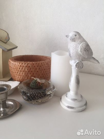 Декор сканди винтаж (домик, птичка, подсвечник)