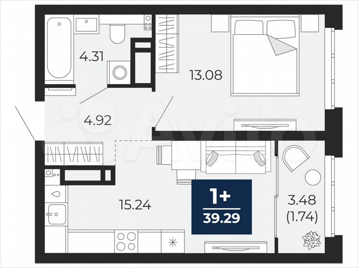 1-к. квартира, 39,3 м², 6/22 эт.