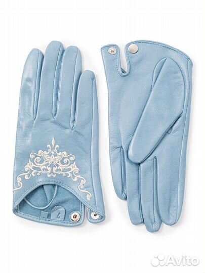 Голубые кожаные перчатки 