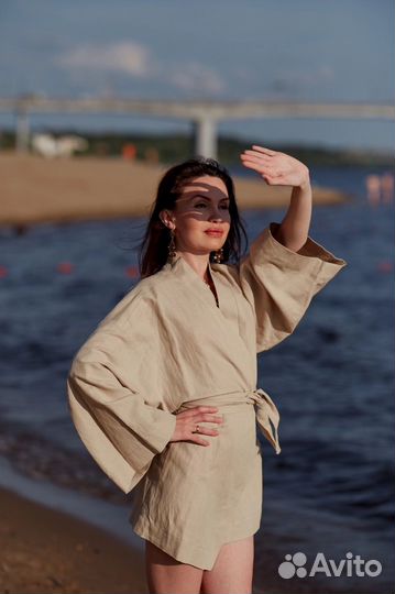 Льняной халат кимоно 42-48