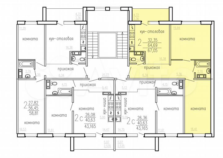 2-к. квартира, 67,1 м², 6/10 эт.