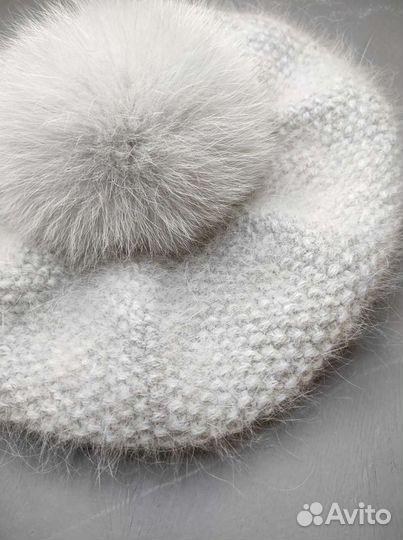 Берет вязаный из пуха норки