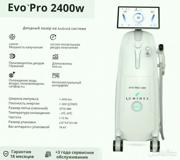 Диодный лазер для эпиляции Люминес. Evo’Pro 2400W