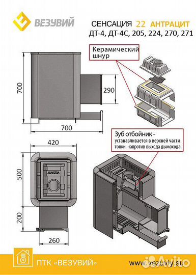 Печь для бани Везувий Сенсация 22 Антрацит (205)